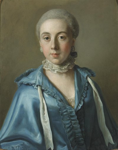 Portrait of a Lady with a Blue Dress and Lace Collar by Jean Étienne Liotard